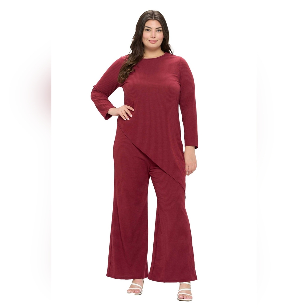 NEW NWOT LIVD Apparel Plus Size Gianna Rust Asymmetrical Rib Pant Set Sz 3XL